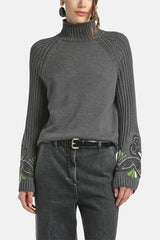 MANICO GREY EMBROIDERED MOCK-NECK PULLOVER