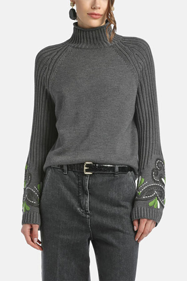MANICO GREY EMBROIDERED MOCK-NECK PULLOVER