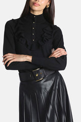 MARATEA BLACK FLOUNCES HENLEY SWEATER