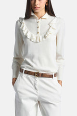 MARATEA WHITE FLOUNCES HENLEY SWEATER
