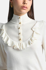 MARATEA WHITE FLOUNCES HENLEY SWEATER
