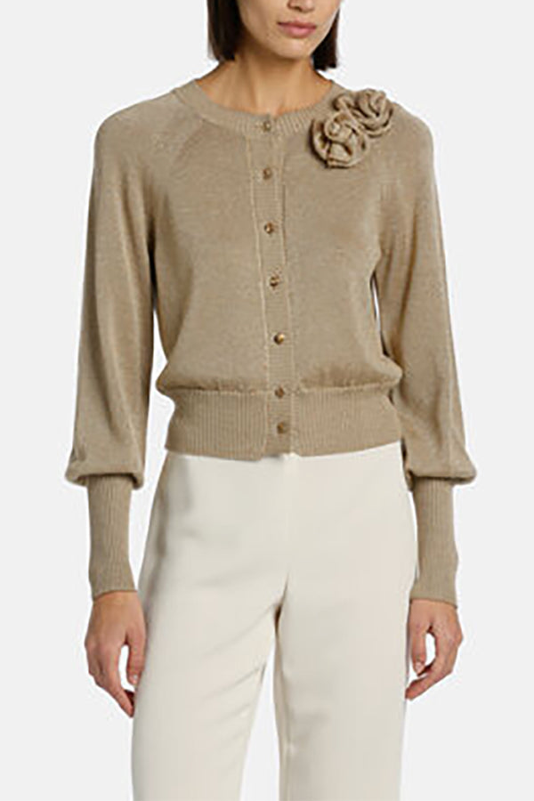 MARIPOSA BEIGE FLORAL WOOL-BLEND CARDIGAN