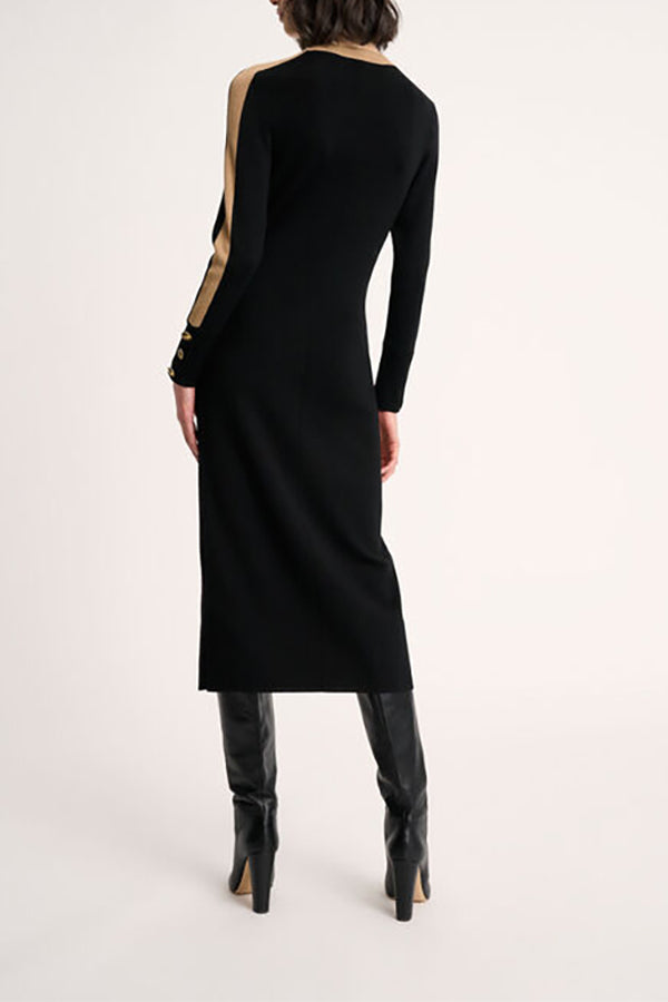 MARMELLTA BLACK CAMEL CONTRASTED KNIT DRESS