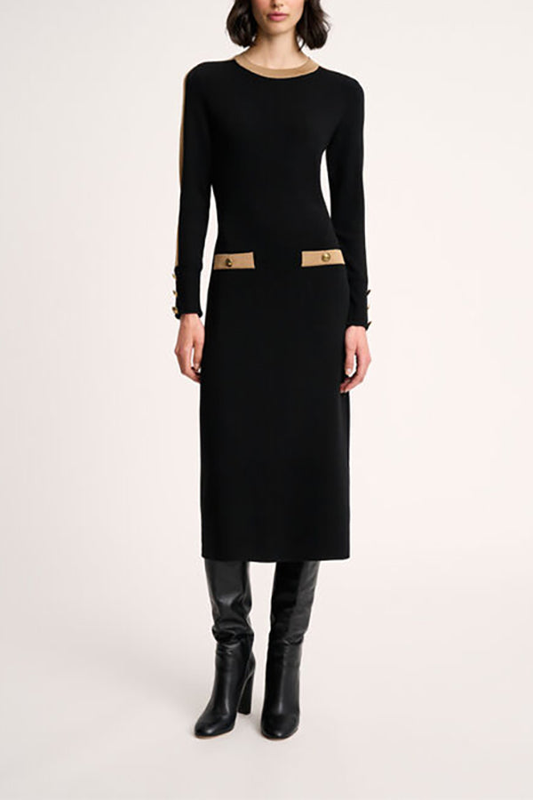 MARMELLTA BLACK CAMEL CONTRASTED KNIT DRESS