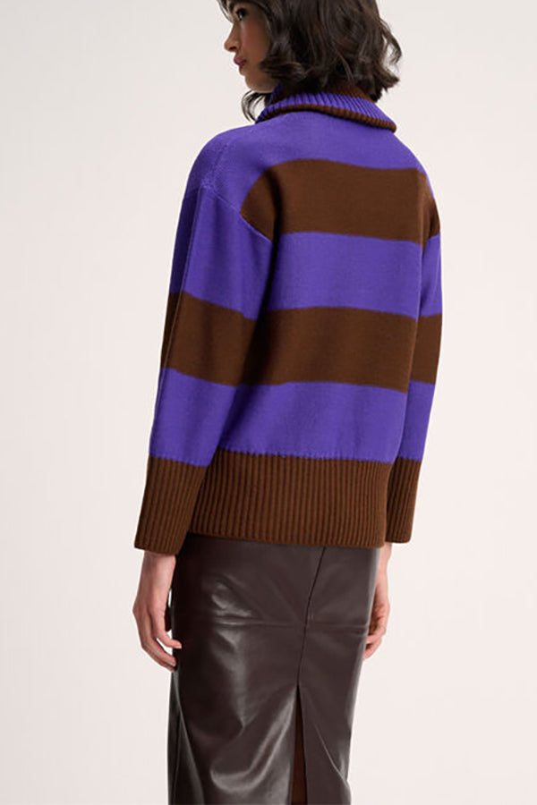 MARSUPIO PURPLE STRIPED LOOSE TURTLENECK PULLOVER