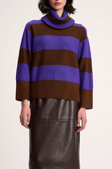 MARSUPIO PURPLE STRIPED LOOSE TURTLENECK PULLOVER