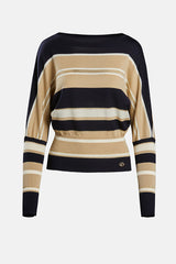 MASTRO DARK BLUE STRIPED WOOL-BLEND PULLOVER