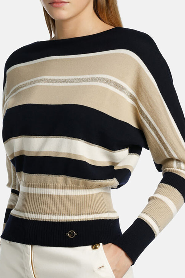 MASTRO DARK BLUE STRIPED WOOL-BLEND PULLOVER