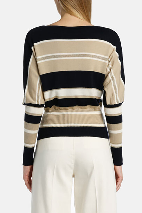 MASTRO DARK BLUE STRIPED WOOL-BLEND PULLOVER