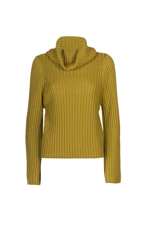 MAURIZIO GREEN RIBBED COWL NECK SWEATER