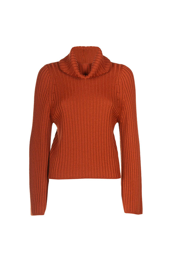 MAURIZIO BROWN RIBBED COWL NECK SWEATER