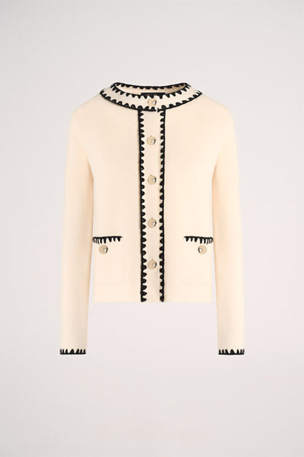 MEGADUCA CREAM EMBROIDERED TRIM WOOL JACKET