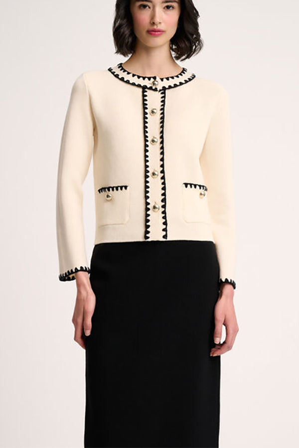 MEGADUCA CREAM EMBROIDERED TRIM WOOL JACKET