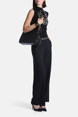 MENELAO BLACK RUFFLE TRIMMED KNIT TOP