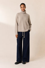 ECRU YAK EXTRAFINE MERINO WOOL TURTLENECK SWEATER