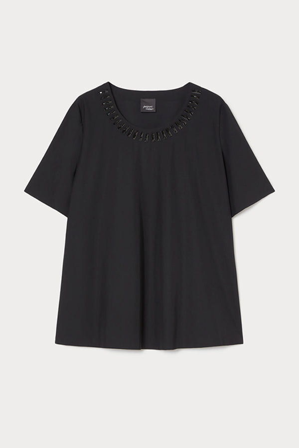 MERINGA BLACK EMBELLISHED JERSEY T-SHIRT