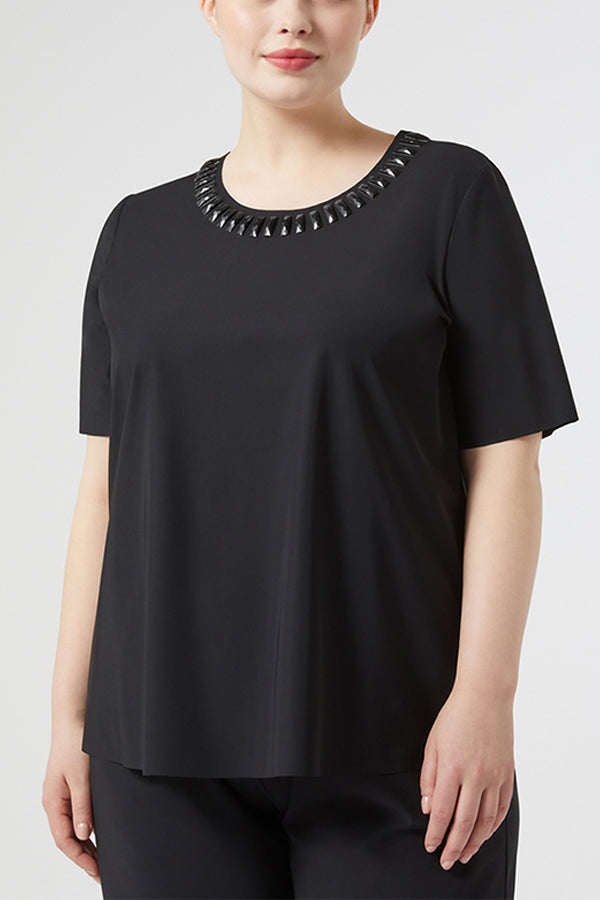 MERINGA BLACK EMBELLISHED JERSEY T-SHIRT