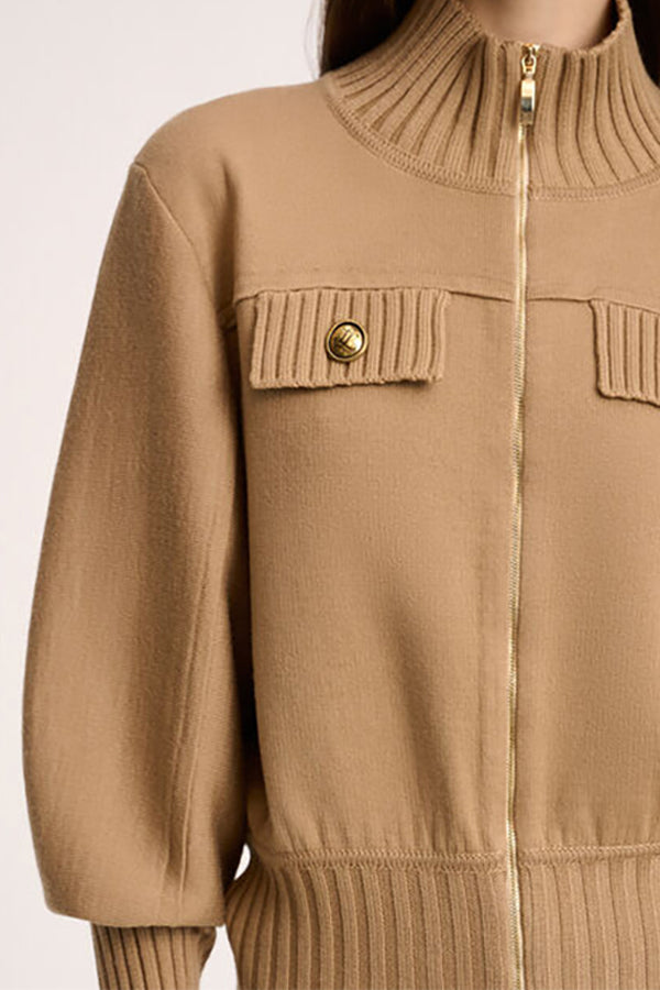 MERLO CAMEL KNIT BOMBER JACKET