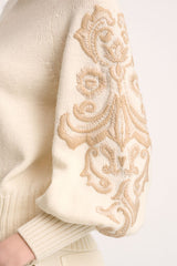 MINUCCIA CREAM TONAL DAMASK EMBROIDERY PULLOVER