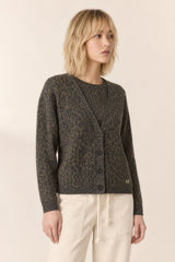 KHAKI LEOPARD PRINT CARDIGAN