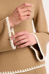 MONET BEIGE EMBROIDERED TRIM TURTLENECK PULLOVER