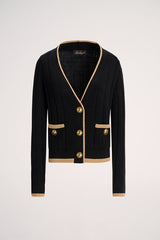 MOZIONE BLACK CAMEL CONTRAST TRIM CARDIGAN