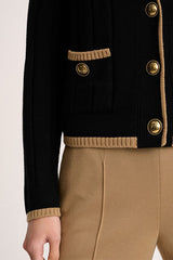 MOZIONE BLACK CAMEL CONTRAST TRIM CARDIGAN