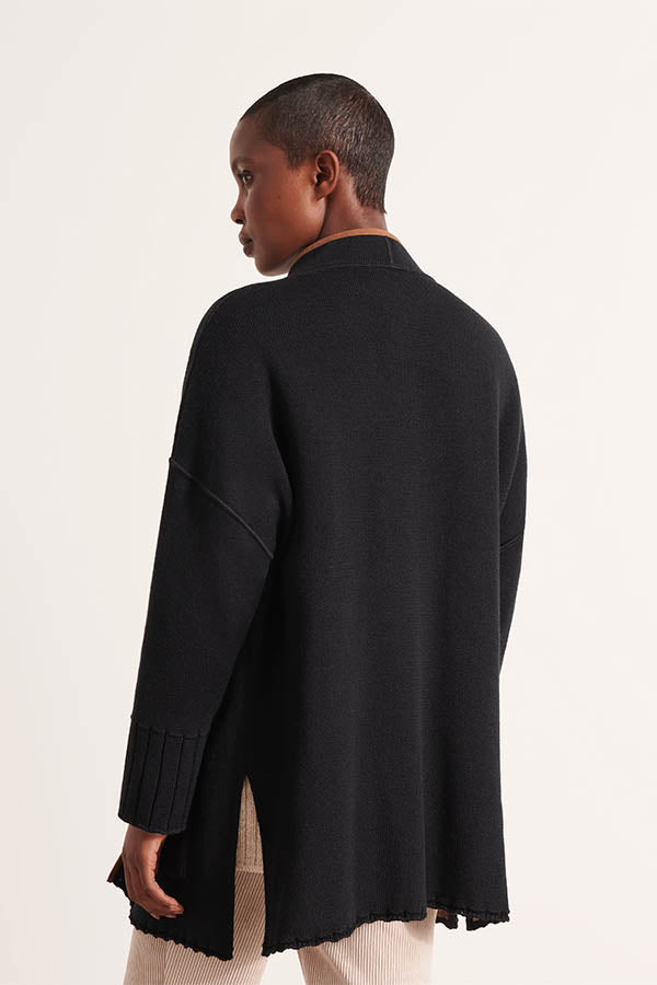 NAMPO MINIMALIST BLACK OPEN-FRONT COAT