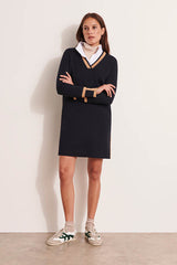 ODALIE1927 DOUBLE-FACED STRETCH KNIT V-NECK DRESS