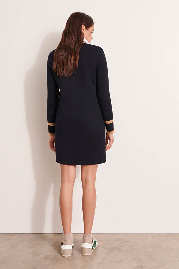 ODALIE1927 DOUBLE-FACED STRETCH KNIT V-NECK DRESS