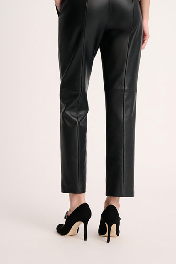 OMONIMO BLACK CROPPED LEATHER TROUSERS