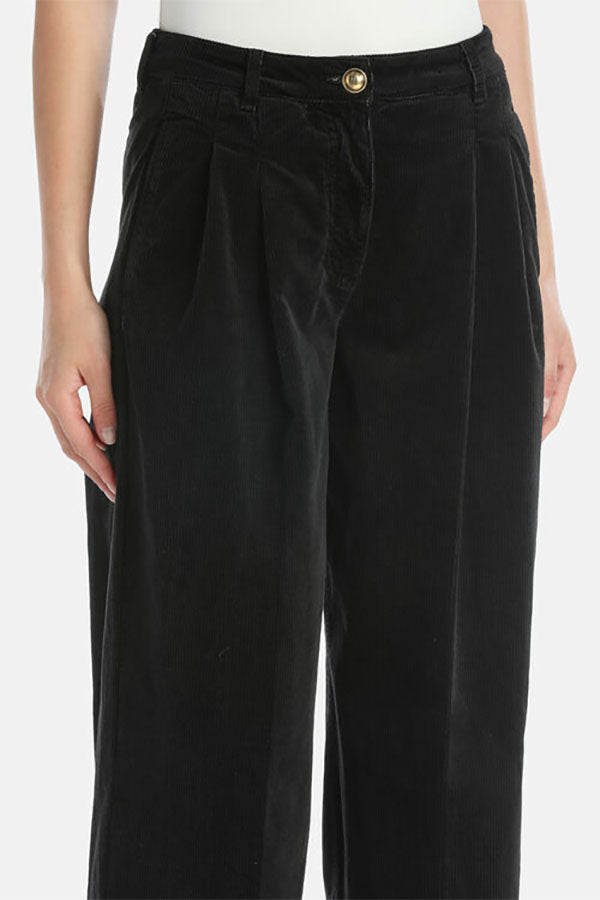ORTOLANO BLACK RELAXED-FIT CORDUROY TROUSERS