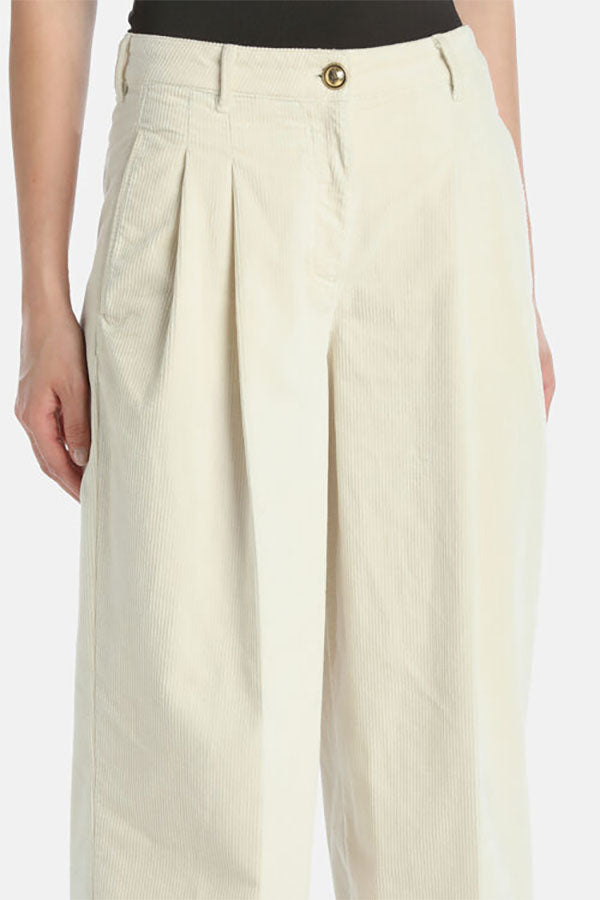 ORTOLANO WHITE RELAXED-FIT CORDUROY TROUSERS