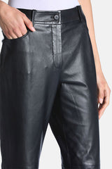 OVERT BLACK FLARED LEATHER TROUSERS