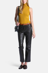OVERT BROWN FLARED LEATHER TROUSERS