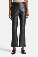 OVERT BROWN FLARED LEATHER TROUSERS