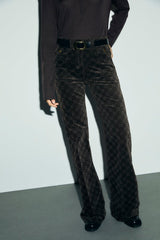 ANNA BROWN MONOGRAM FLARED VELVET JEANS