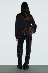 ANNA DAISY PATTERN FLARED VELVET TROUSERS