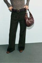 MAEL KHAKI GREEN CORDUROY FLARED JEANS