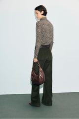MAEL KHAKI GREEN CORDUROY FLARED JEANS