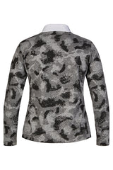 PRINTED GREY FINE KNIT SHIRT COLLAR JUMPER