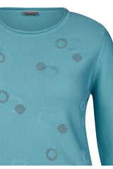 BLUE CIRCLE RHINESTONE MOTIF PULLOVER