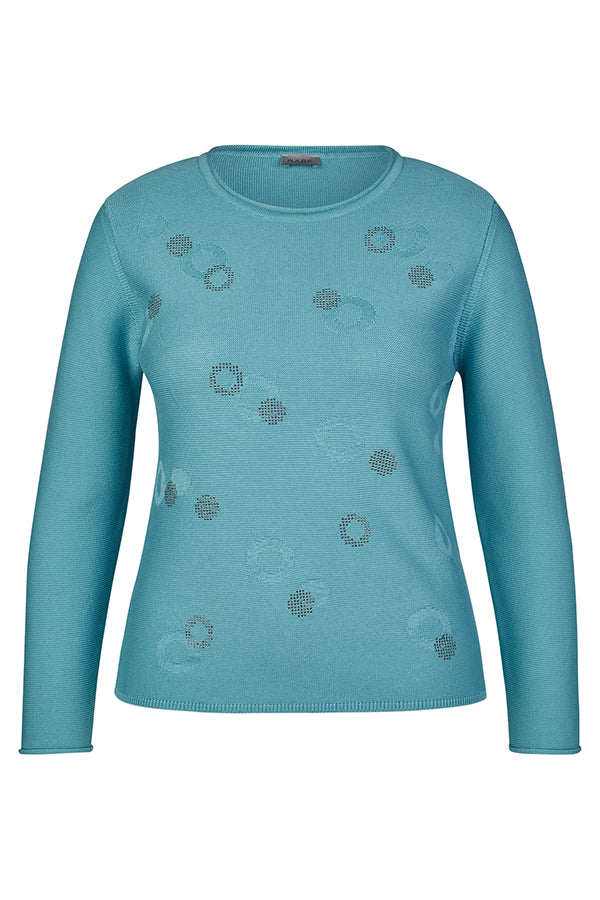 BLUE CIRCLE RHINESTONE MOTIF PULLOVER