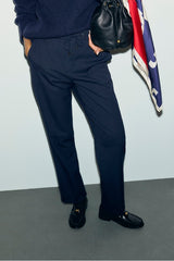 MYRA NAVY ELASTICATED BACK TIE STRAIGHT TROUSERS