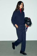 MYRA NAVY ELASTICATED BACK TIE STRAIGHT TROUSERS