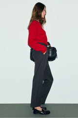 MYRA CHARCOAL ELASTICATED BACK TIE STRAIGHT TROUSERS