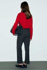 MYRA CHARCOAL ELASTICATED BACK TIE STRAIGHT TROUSERS