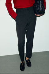 MYRA CHARCOAL ELASTICATED BACK TIE STRAIGHT TROUSERS