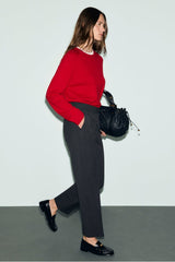 MYRA CHARCOAL ELASTICATED BACK TIE STRAIGHT TROUSERS