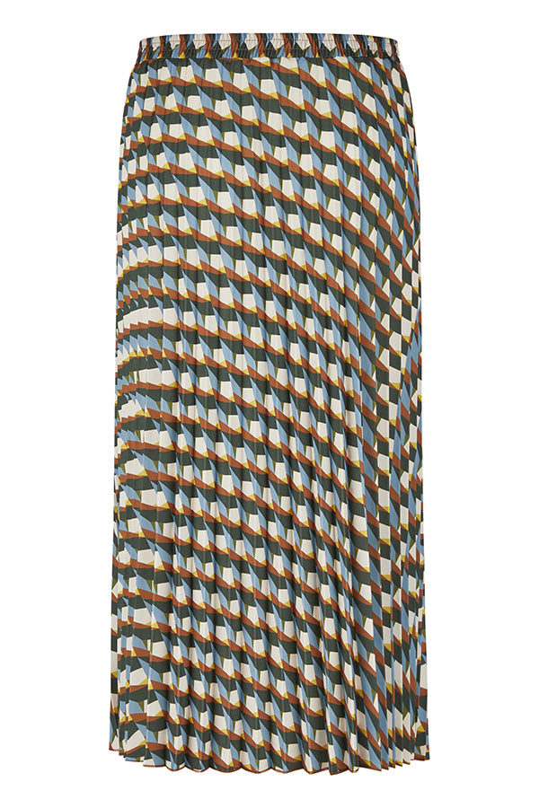 GEOMETRIC PRINT PLEATED MIDI SKIRT